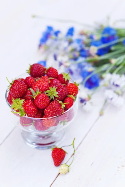 Fresas dulces frescas en el tazón, enfoque selectivo — Foto de Stock