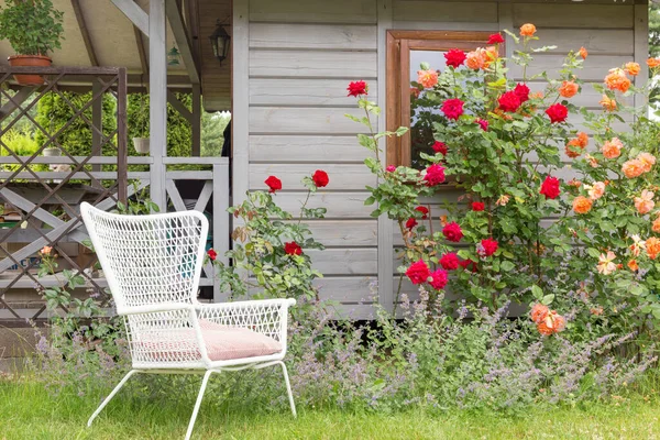 Rosen Und Kräutergarten Vor Einem Landhaus — Stockfoto