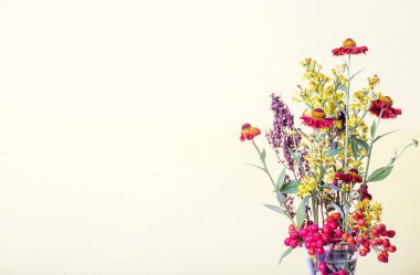 Autumn flowers background, fall flowers bouquet, autumn wildflowers composition.