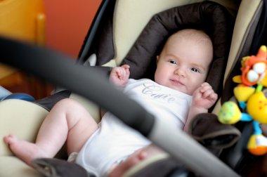 Little two month old baby in a car seat clipart