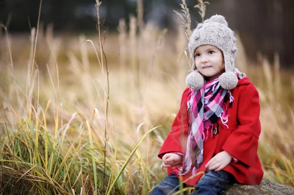 Adorable chica divirtiéndose en un día de otoño — Foto de Stock