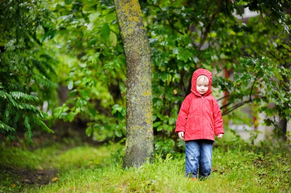 Adorable girl at rainy day in autumn — Stock Photo, Image