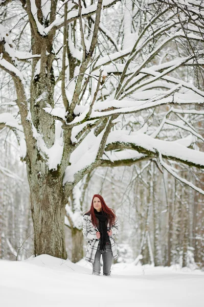 Jonge vrouw en winter forest — Stockfoto