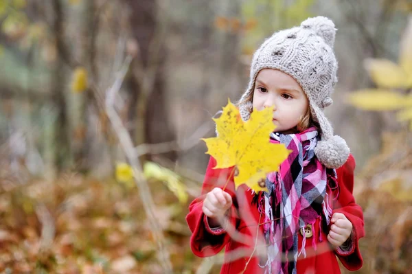 Adorable girl holding a leaf — Stock Photo, Image