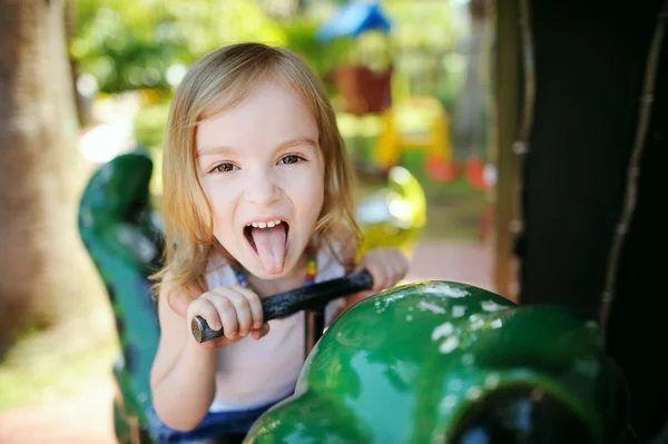 Cute little girl funny portrait outdoors — Stock Photo, Image