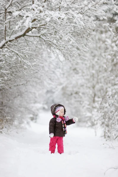 Очаровательная малышка, развлекающаяся зимой. — стоковое фото