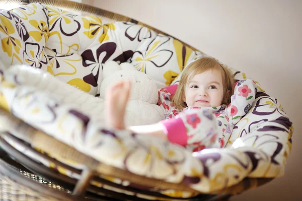 Little girl in pajamas on sunny morning — Stock Photo, Image