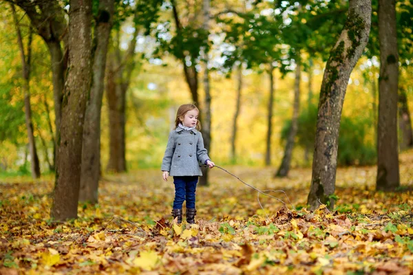 Schattig meisje plezier op een herfstdag — Stockfoto