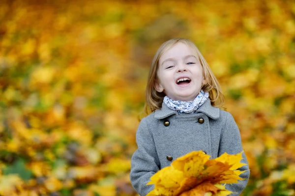 Adorabile ragazza si diverte nella giornata autunnale — Foto Stock