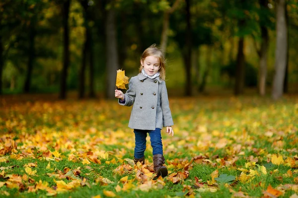 Adorabile ragazza si diverte nella giornata autunnale — Foto Stock