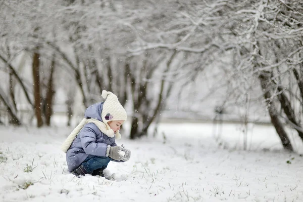 Liten flicka som har kul på vintern dag — Stockfoto