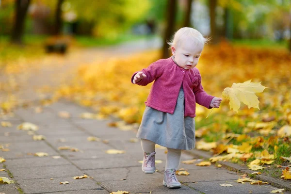 Liebenswertes Mädchen hat Spaß an einem schönen Herbsttag — Stockfoto