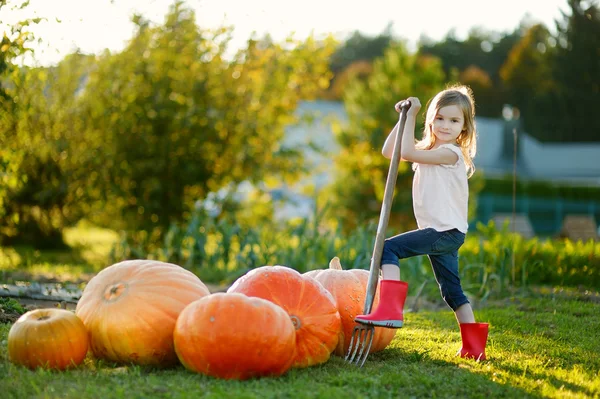 Schattig meisje met een pitchfork — Stockfoto