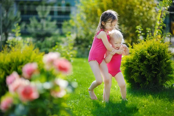 Two sisters having fun outdoors at summer — Stock Photo, Image