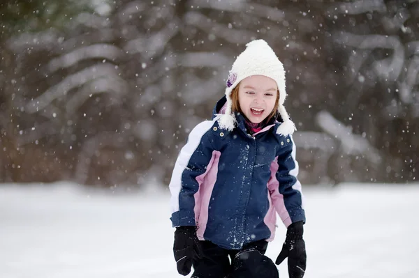 Meisje heeft plezier op winterdag — Stockfoto