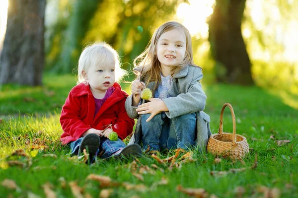 Two little sisters playing outside — Stock Photo, Image
