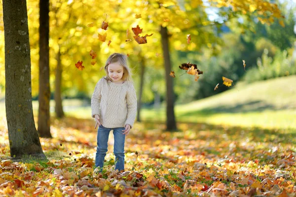 Очаровательная маленькая девочка веселится в осенний день — стоковое фото