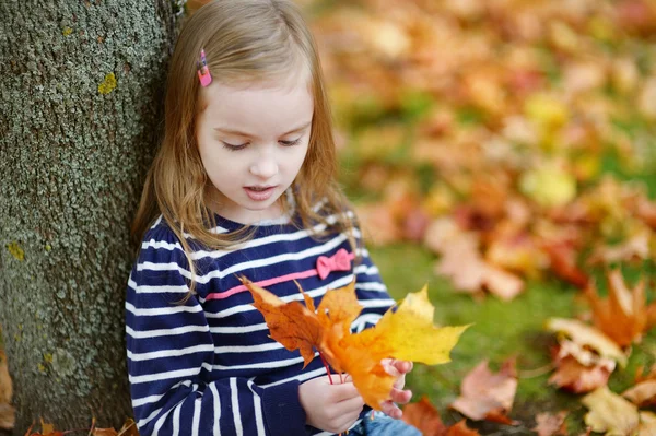 Adorável menina se divertindo no dia de outono — Fotografia de Stock