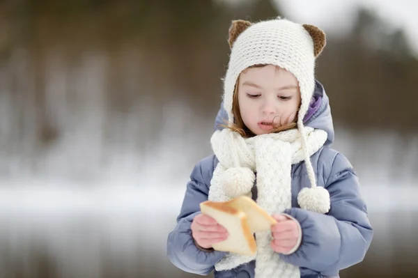 Little girl having fun on winter day — Stock Photo, Image