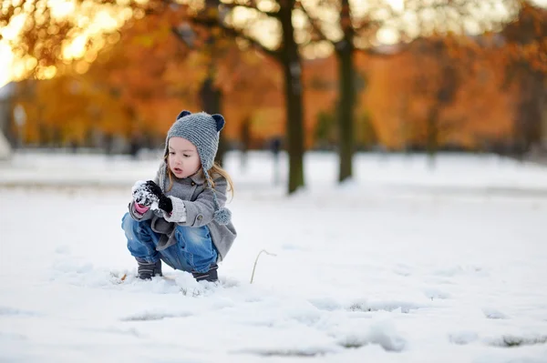 Meisje heeft plezier op winterdag — Stockfoto