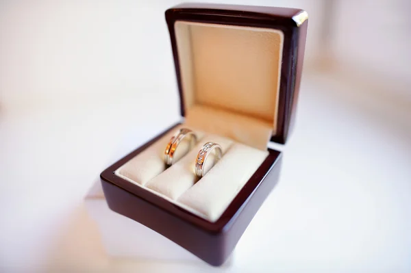 Two wedding rings in a box — Stock Photo, Image