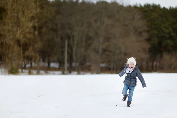 Bambina divertendosi nella giornata invernale — Foto Stock