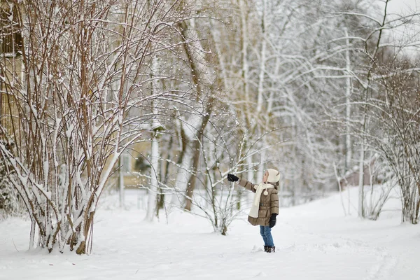 Meisje heeft plezier op winterdag — Stockfoto