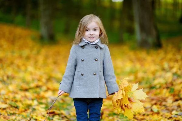 Adorable chica divirtiéndose en el día de otoño Fotos de stock libres de derechos
