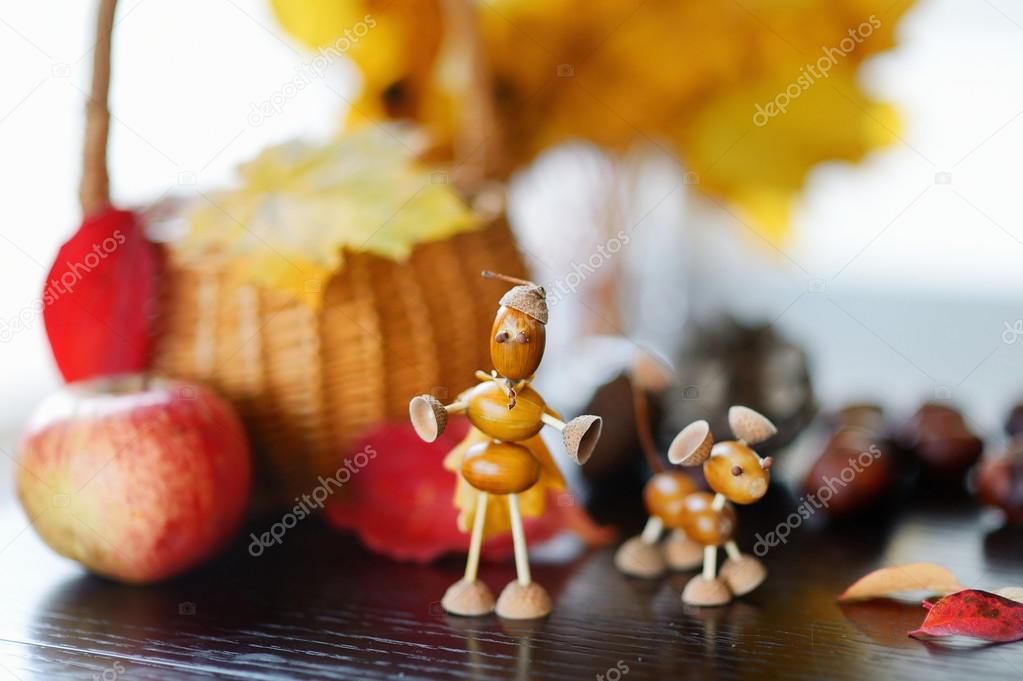 Creatures made of chestnuts and acorns
