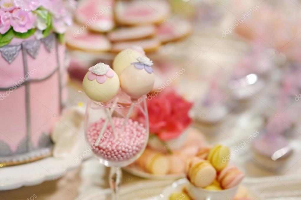 Wedding Cake Pops Decorated With Sugar Flowers Stock Photo