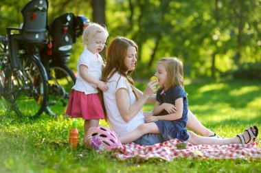 Young mother and her daughters having a picnic clipart