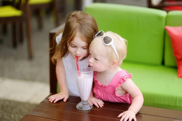 Iki kız kardeş milkshake içme — Stok fotoğraf