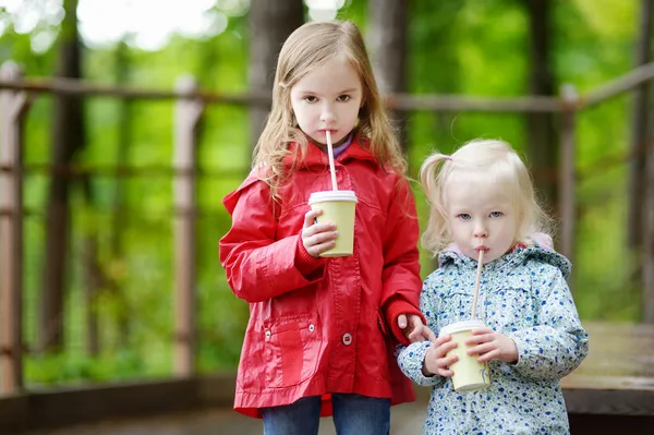 Kleine zusters drinken warme cholocate — Stockfoto