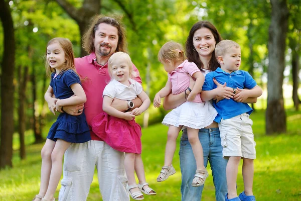 Happy big family at summer park — Stock Photo, Image