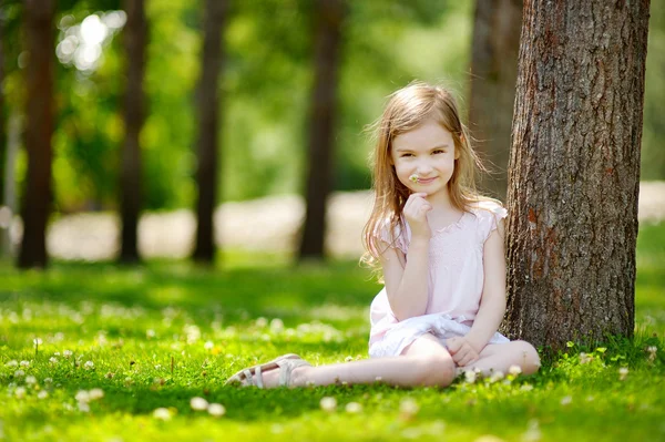 Menina sentada no campo — Fotografia de Stock