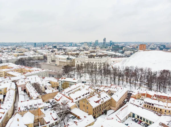 Bellissimo Panorama Della Città Vilnius Inverno Con Case Innevate Chiese — Foto Stock