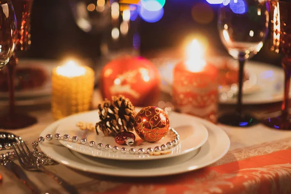 Bela Decoração Mesa Natal Ano Novo Conceito Xmas — Fotografia de Stock