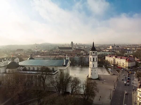 Aerial View Cathedral Square Architecture Road Traffic Vilnius Old Town — Foto Stock