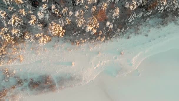Прекрасний вид зверху вниз по снігу вкритий снігом озеро Гела. — стокове відео