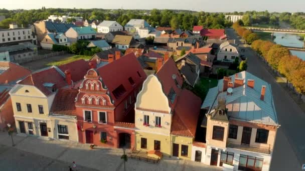 Veduta aerea della piazza del Mercato Vecchio nella città di Kedainiai, Lituania — Video Stock