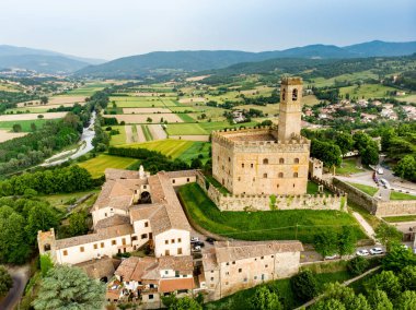 Aerial view of Bibbiena town, located in the province of Arezzo, Tuscany, the largest town in the valley of Casentino. Originally an important Etruscan town that evolved into a Medieval castle. clipart