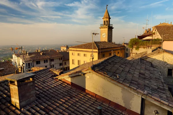 Splendida Vista Sul Tramonto Della Microstato Sammarinese Dell Emilia Romagna — Foto Stock