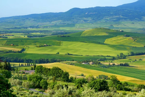 Stunning View Green Fields Farmlands Small Villages Horizon Summer Rural — Stock Photo, Image