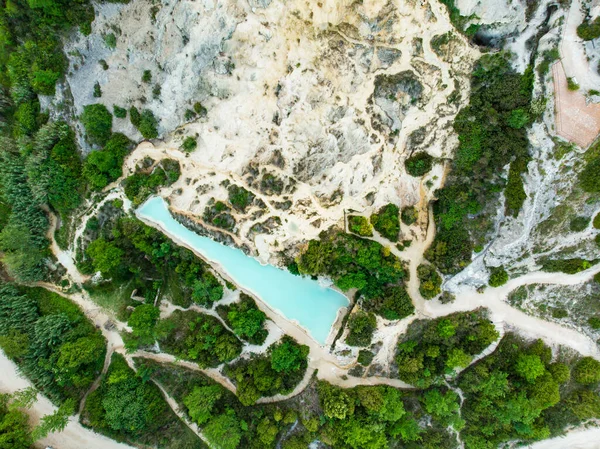 Vista Aérea Piscina Natural Bagno Vignoni Con Aguas Termales Cascada — Foto de Stock