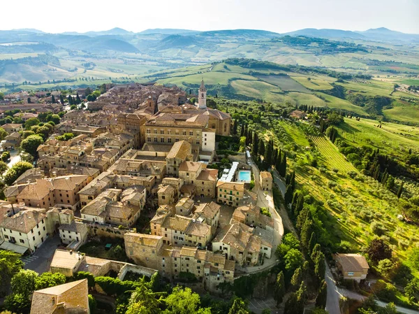 Αεροφωτογραφία Της Pienza Ενός Μικρού Χωριού Που Βρίσκεται Στην Όμορφη — Φωτογραφία Αρχείου