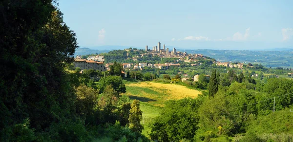 Διάσημη Μεσαιωνική Πόλη Του Λόφου San Gimignano Τον Ορίζοντα Των — Φωτογραφία Αρχείου