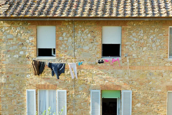 Clothing Drying Rope Medieval San Gimignano Hill Town Famous Its — Stock Photo, Image