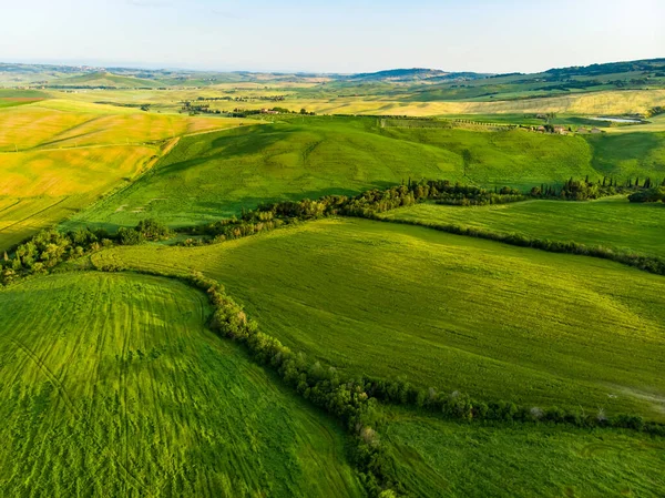 Stunning Aerial View Green Fields Farmlands Small Villages Horizon Summer — Stock Photo, Image