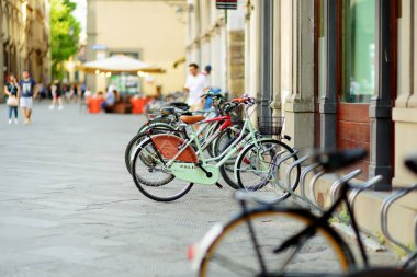 LUCCA, İtalya - 4 Haziran 2019: Lucca şehrinin el değmemiş Rönesans dönemi şehir duvarları ve iyi korunmuş tarihi merkezi ile tanınan güzel ortaçağ sokakları. Lucca ili, Toskana, İtalya.