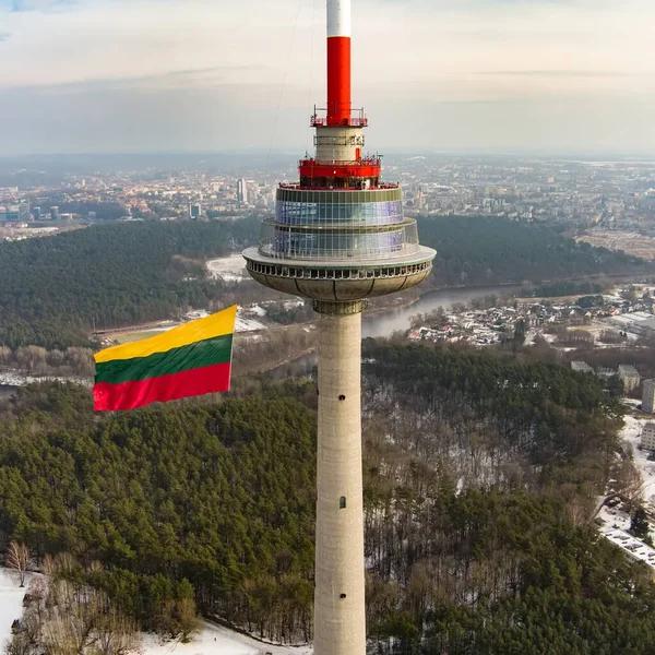 Vilnius Lithuania February 2022 Giant Tricolor Lithuanian Flag Waving Vilnius — Stock Photo, Image